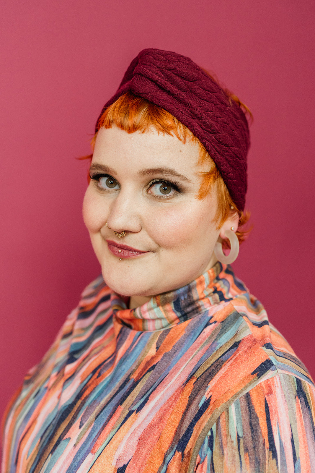 Cable Knit Jersey Headband in Burgundy