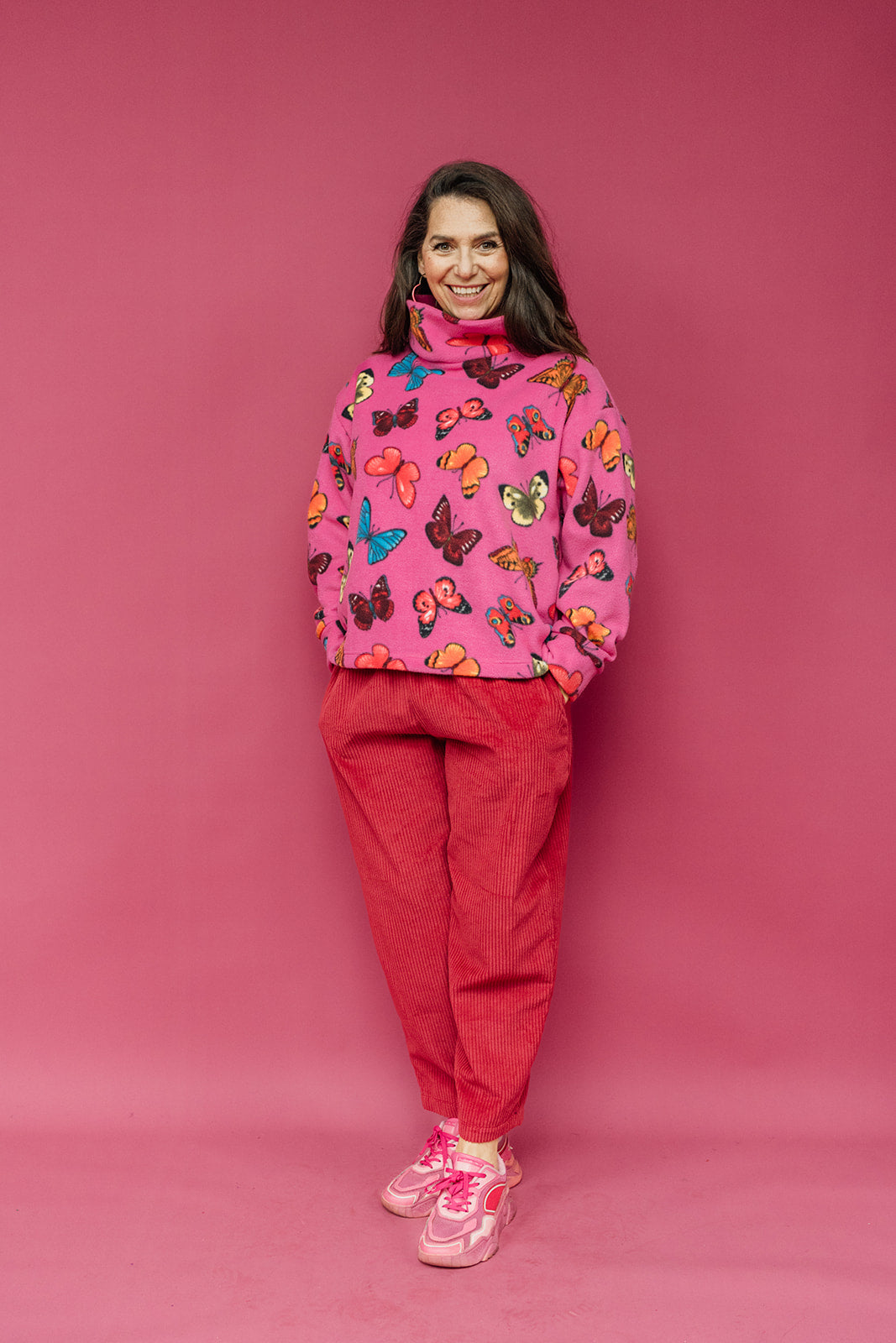 Funnel Neck Pullover in Butterfly Print - Megan Crook