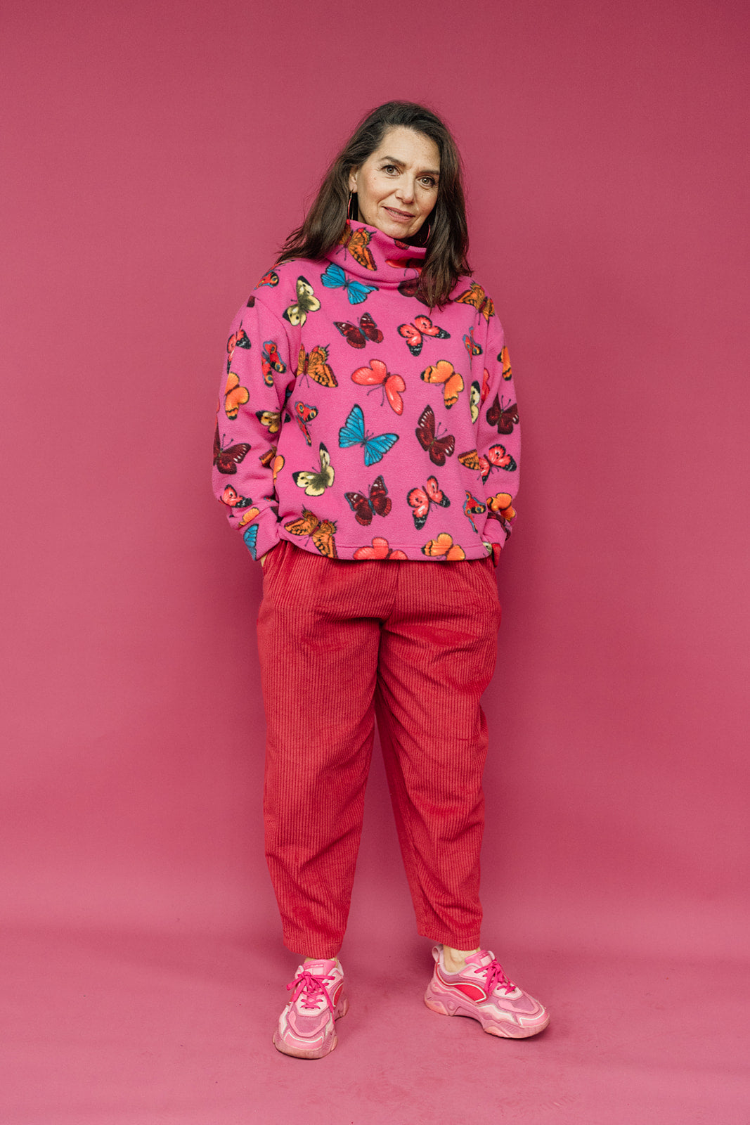 Funnel Neck Pullover in Butterfly Print - Megan Crook