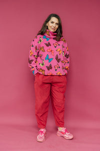 Funnel Neck Pullover in Butterfly Print