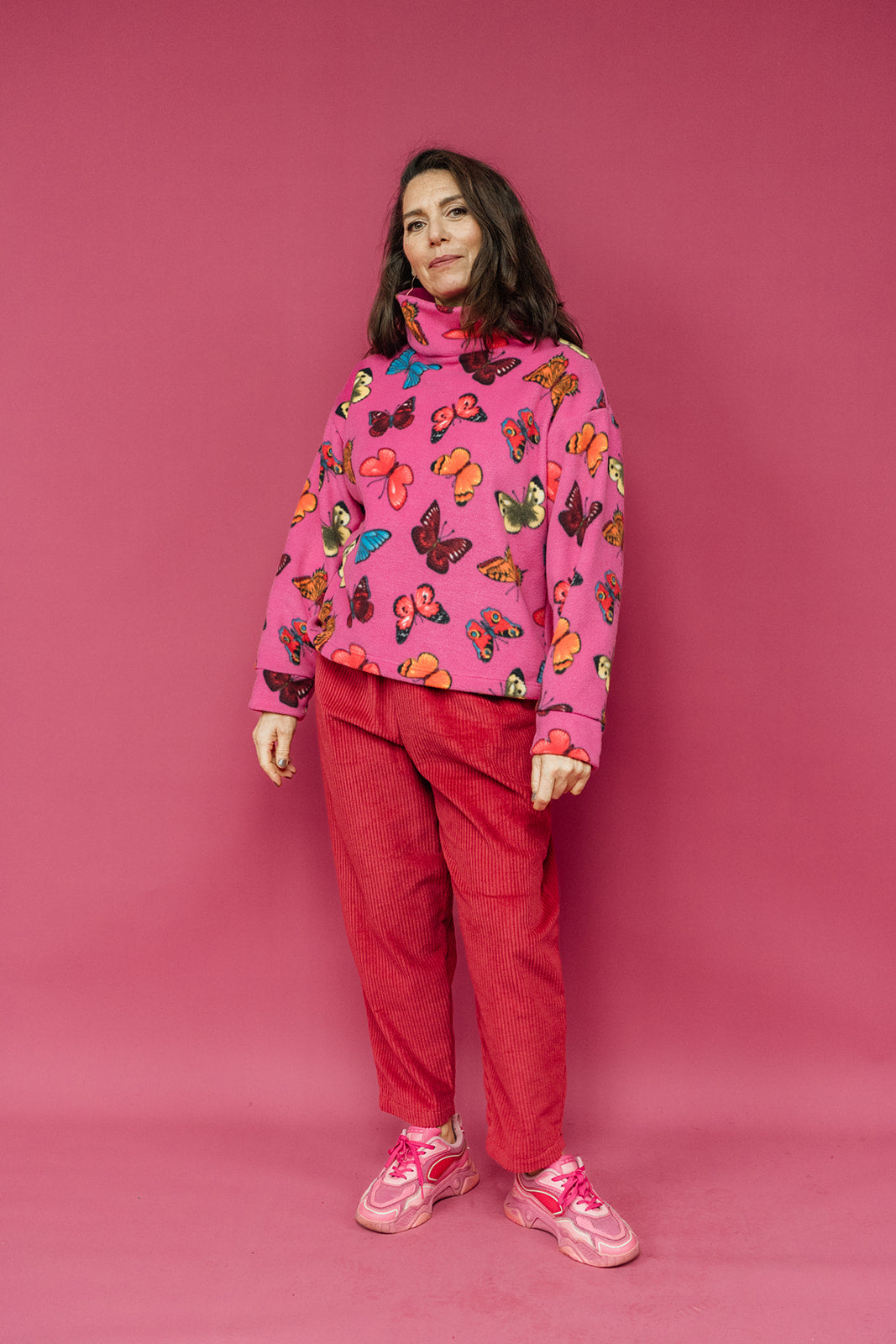 Funnel Neck Pullover in Butterfly Print - Megan Crook