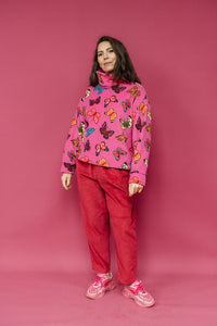 Funnel Neck Pullover in Butterfly Print