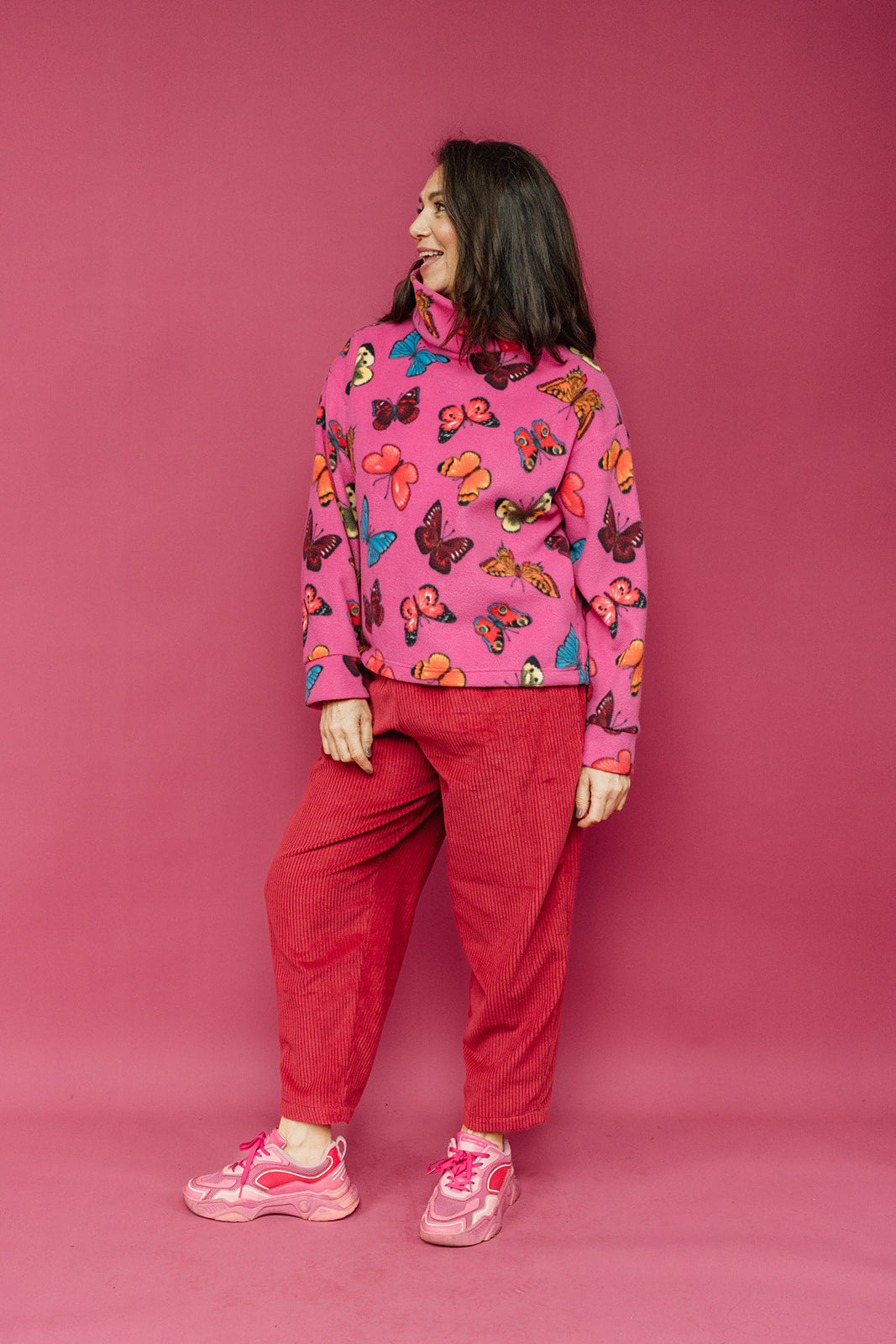 Funnel Neck Pullover in Butterfly Print - Megan Crook