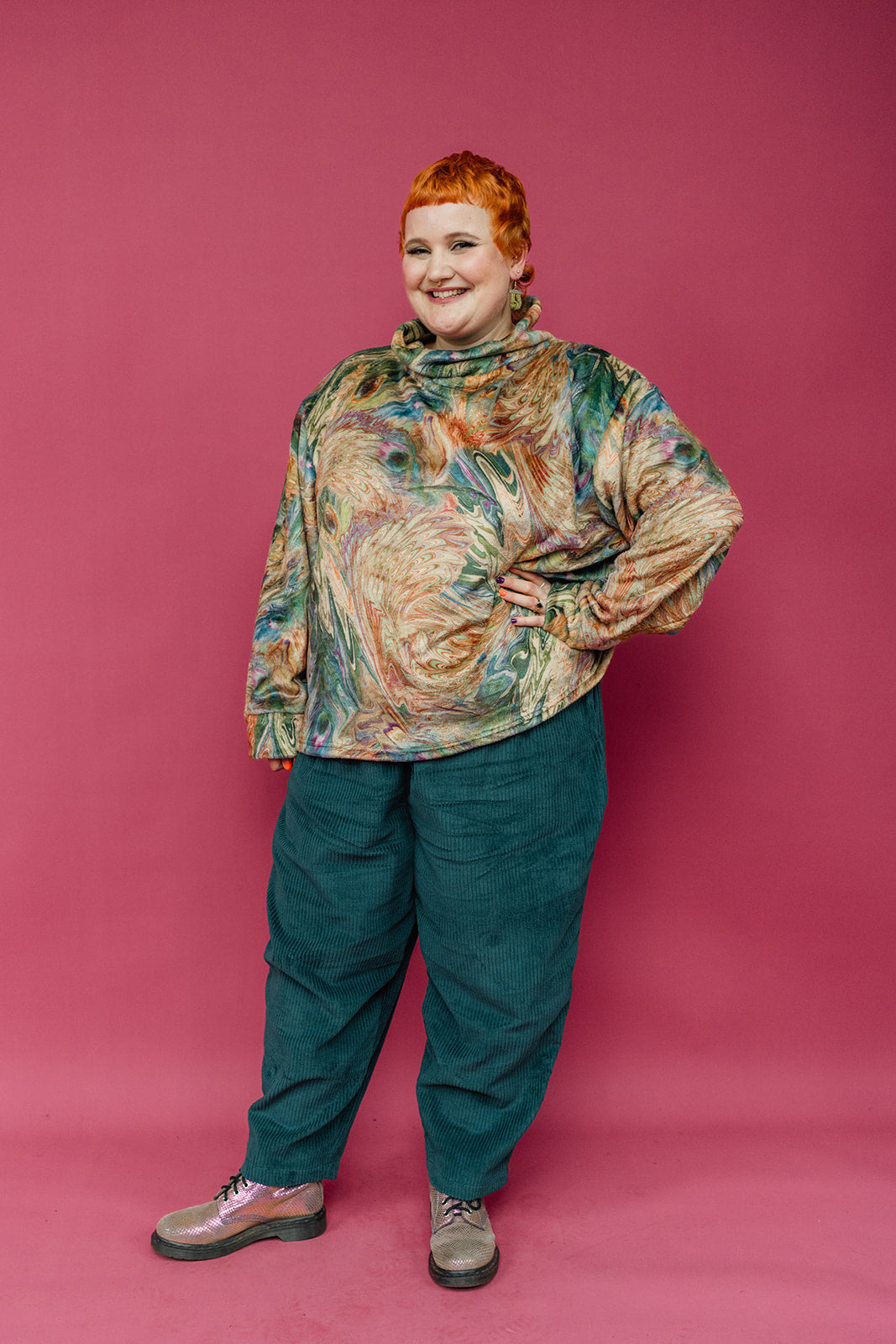 Funnel Neck Pullover in Marble Peacock - Megan Crook