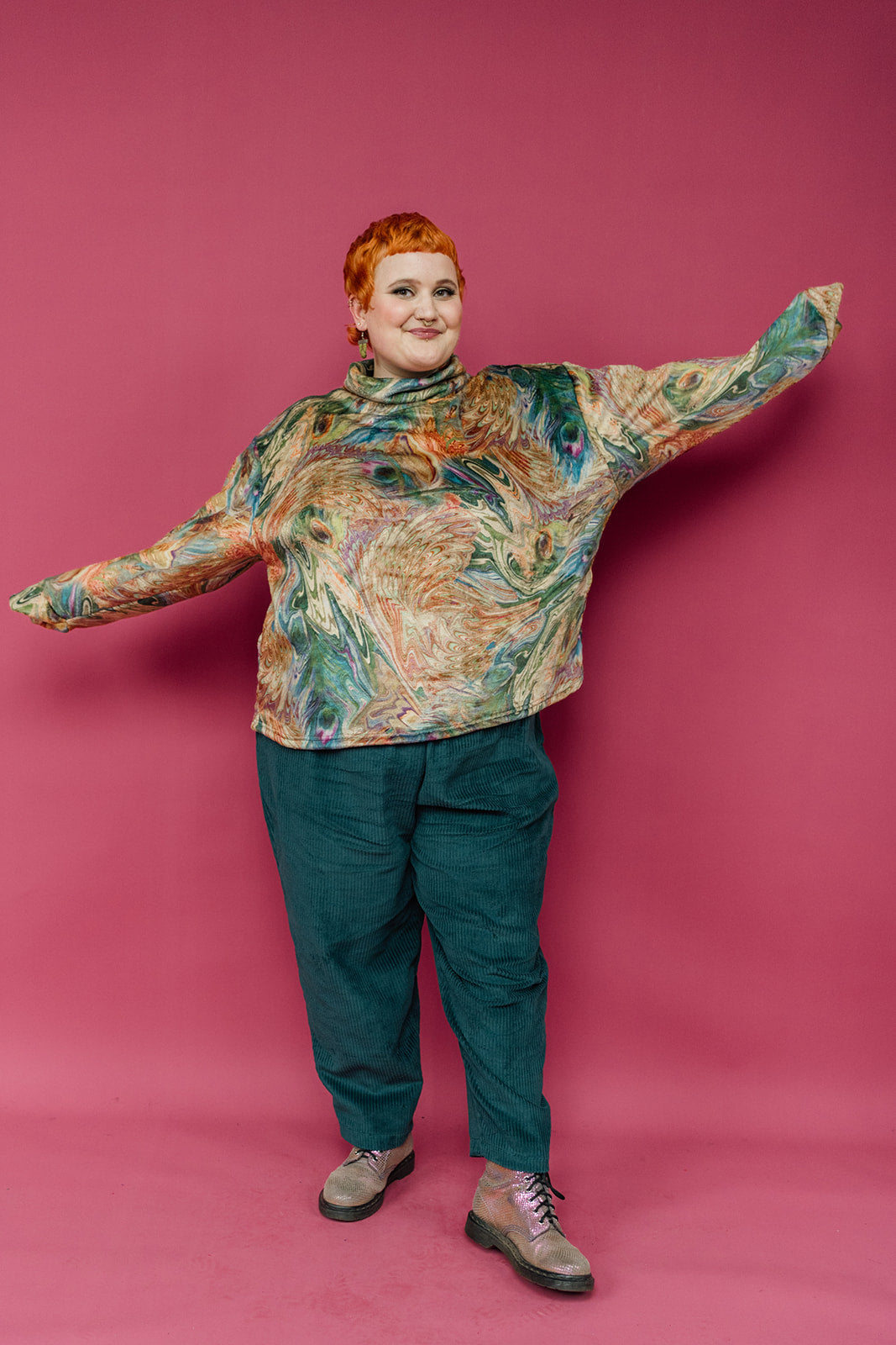 Funnel Neck Pullover in Marble Peacock - Megan Crook