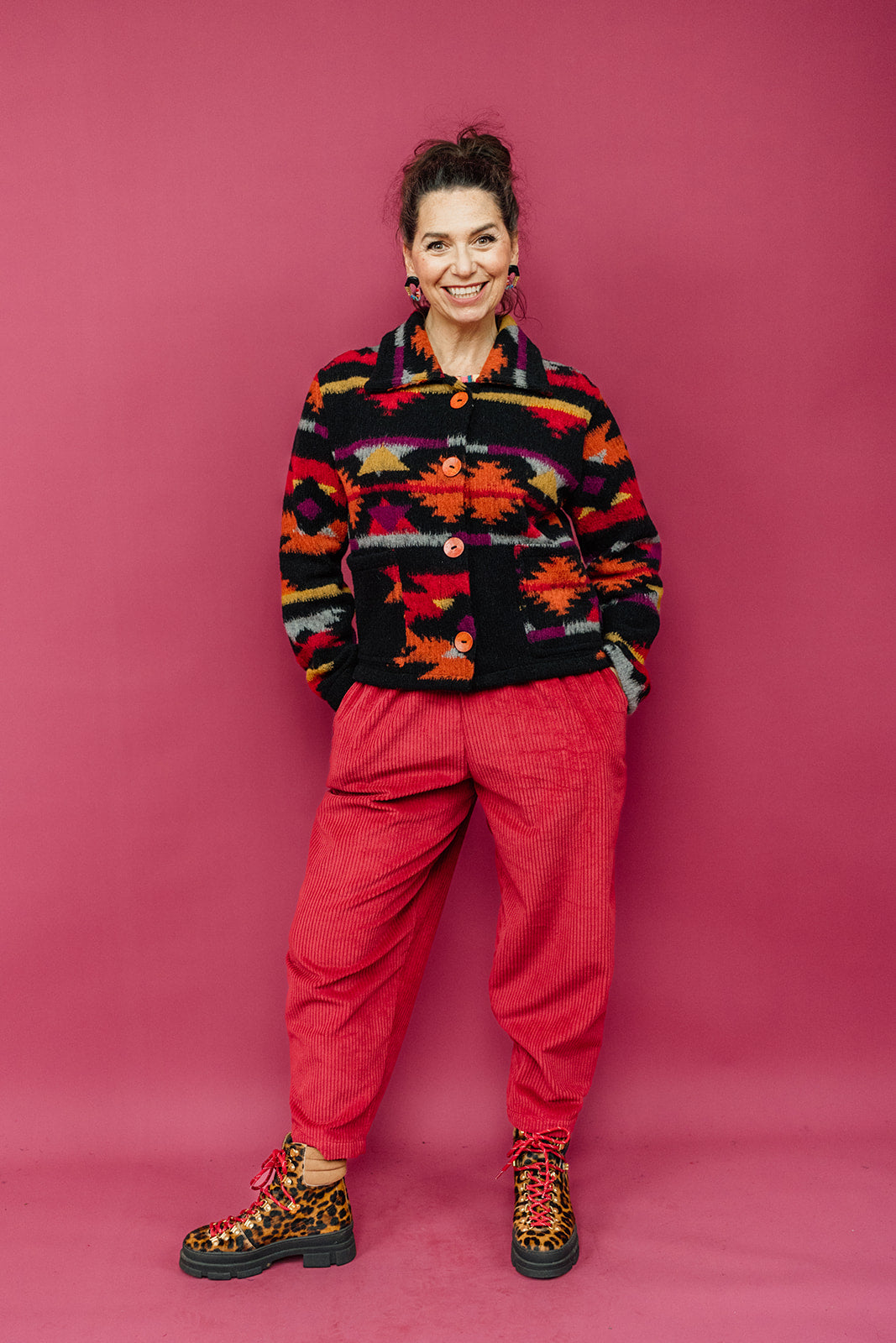 Knitted Box Jacket in Black Aztec - Megan Crook