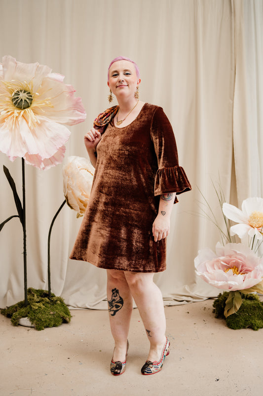Velvet Swing Dress in Chocolate