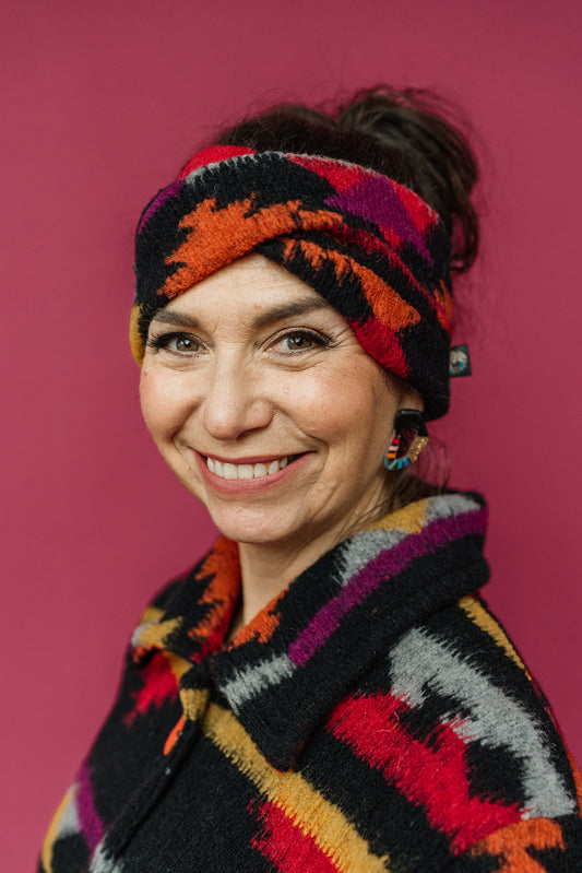 Knitted Headband in Black Aztec