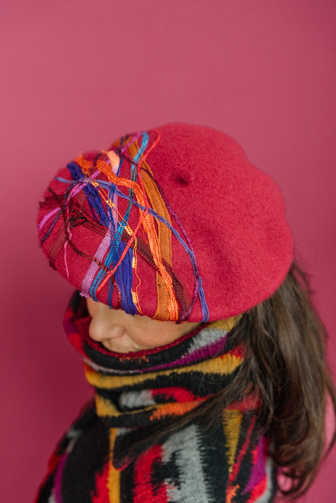 Embellished Beret in Cranberry