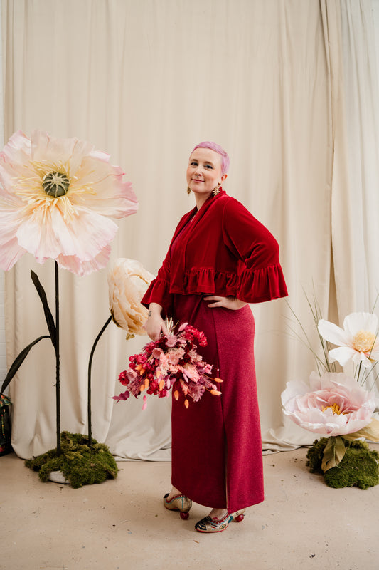 Velvet Ruffle Bolero in Red + 1 colour