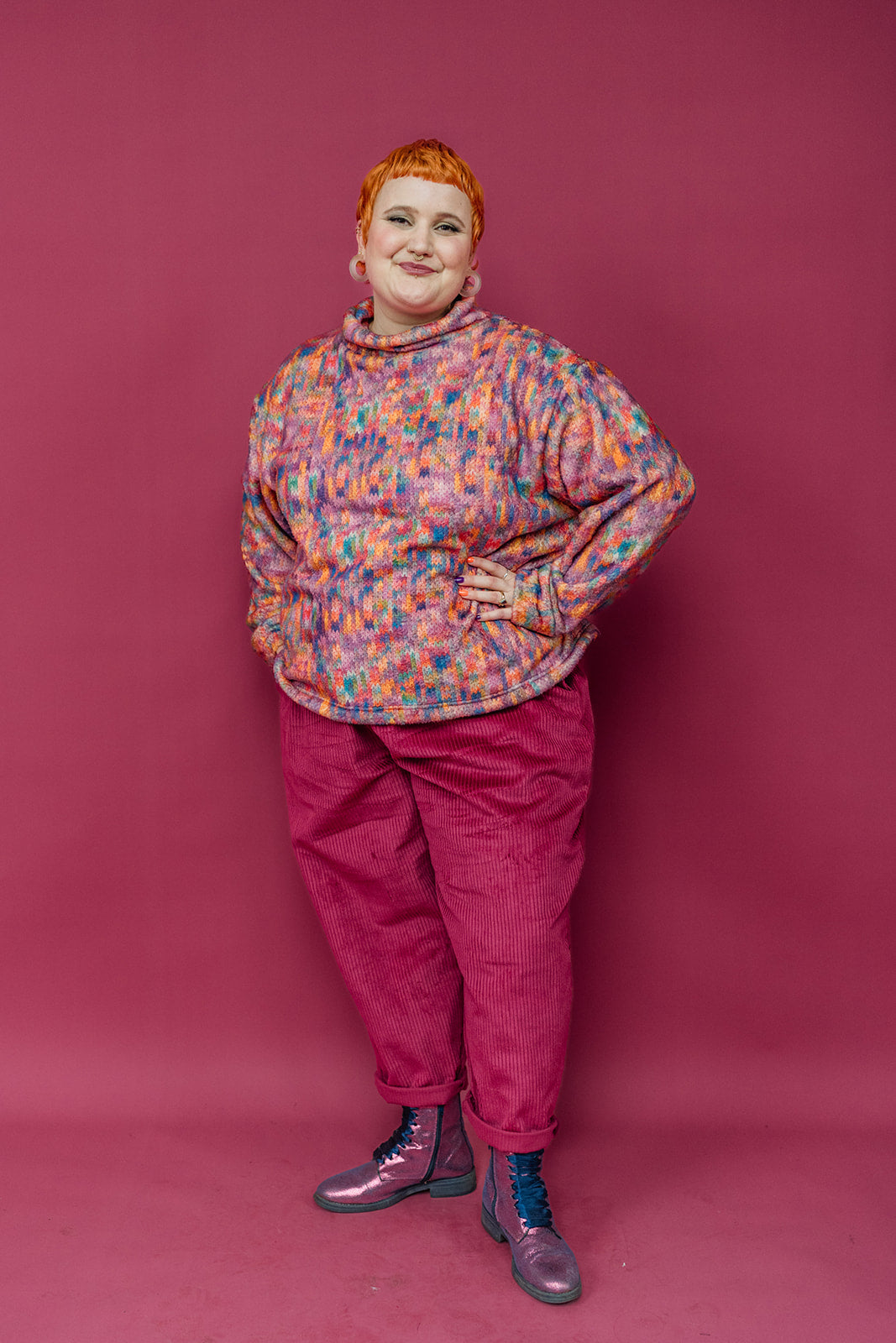 Funnel Neck Pullover in Mini Knit - Megan Crook