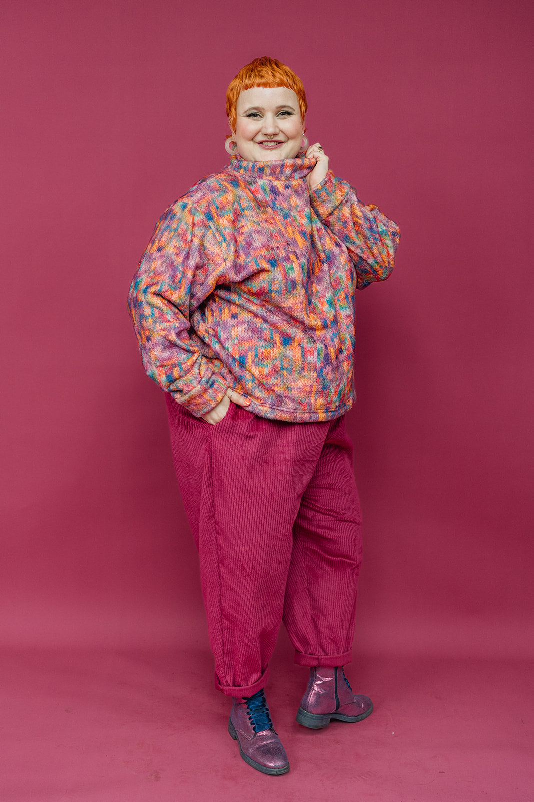 Funnel Neck Pullover in Mini Knit - Megan Crook