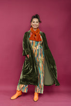 Load image into Gallery viewer, Velvet Ruffle Maxi Cardigan in Dark Olive