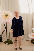 SALE- Velvet Swing Dress in Lavender Grey M - Megan Crook