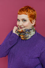 Load image into Gallery viewer, Jersey Snood in Purple Floral Embroidery