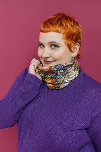 Jersey Snood in Purple Floral Embroidery