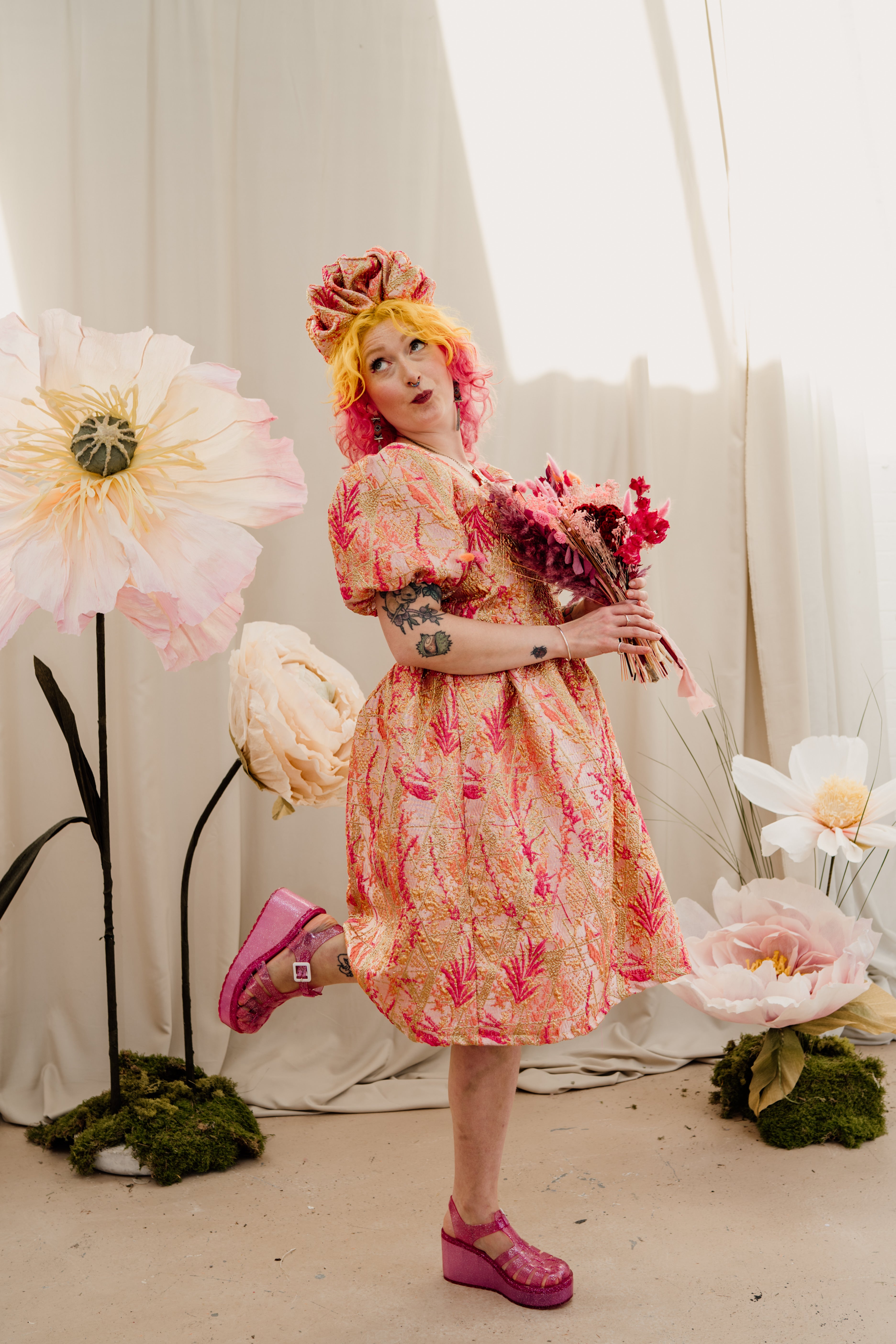 Regency Dress in Gold & Coral - Megan Crook