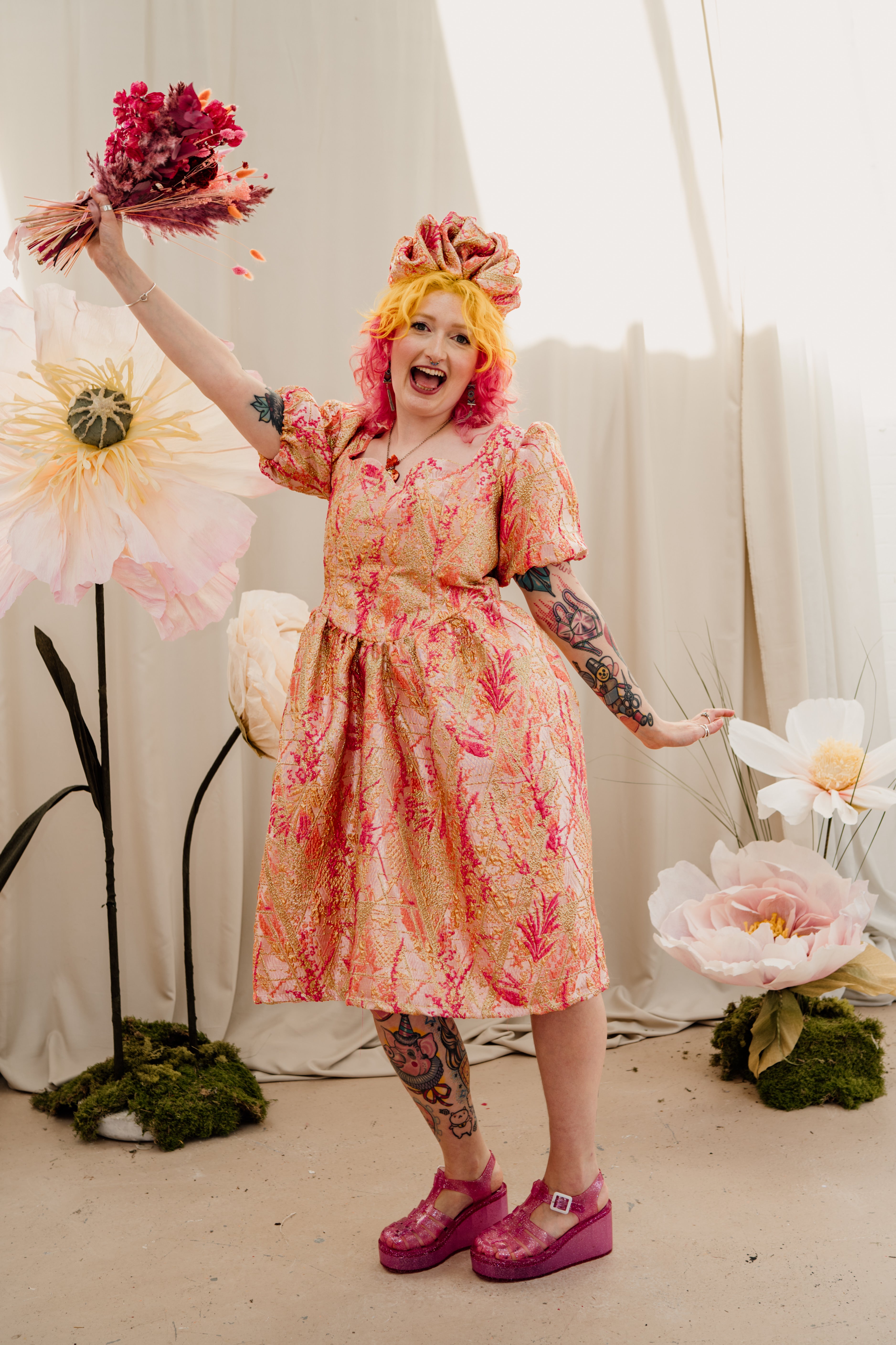 Regency Dress in Gold & Coral - Megan Crook