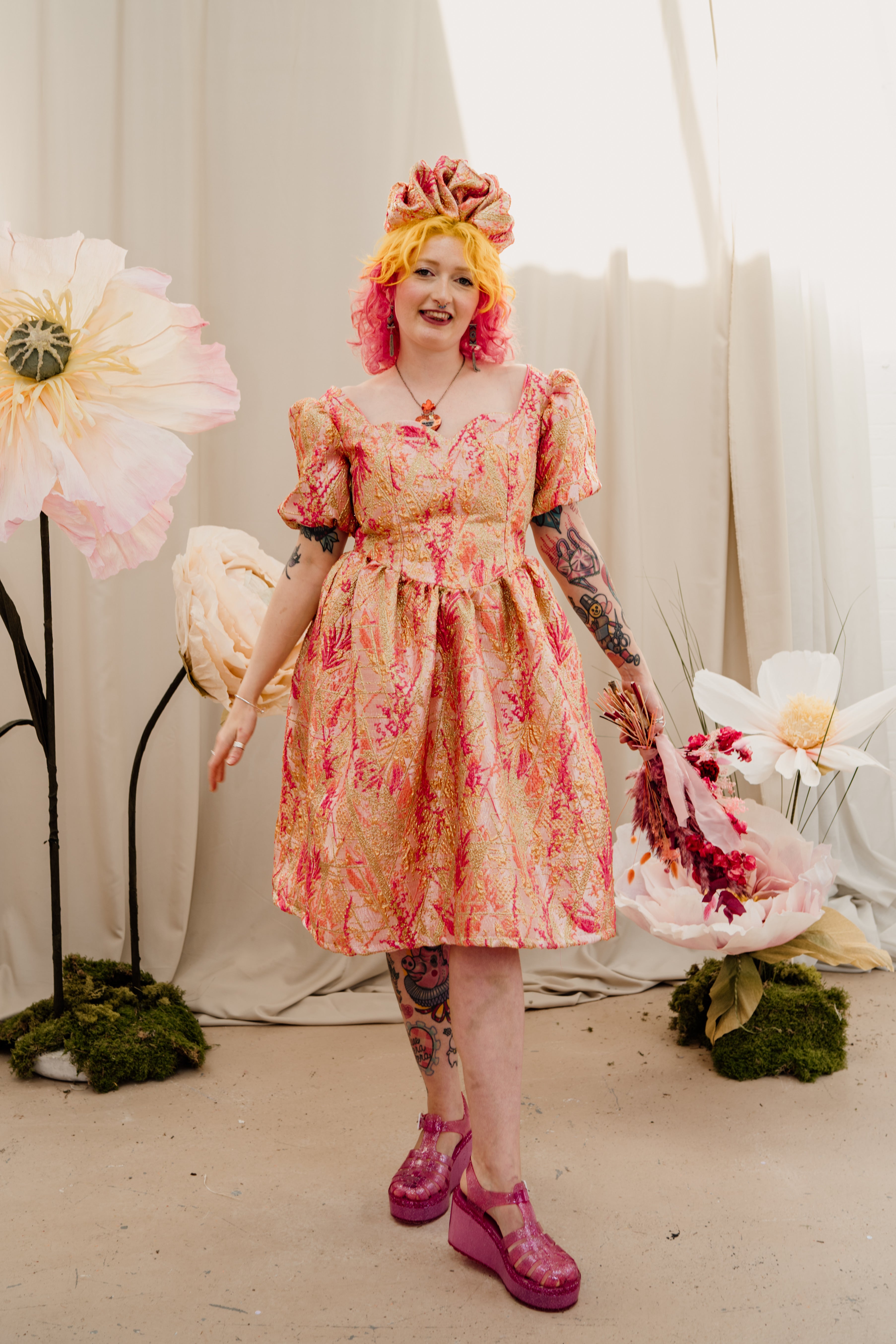 Regency Dress in Gold & Coral - Megan Crook