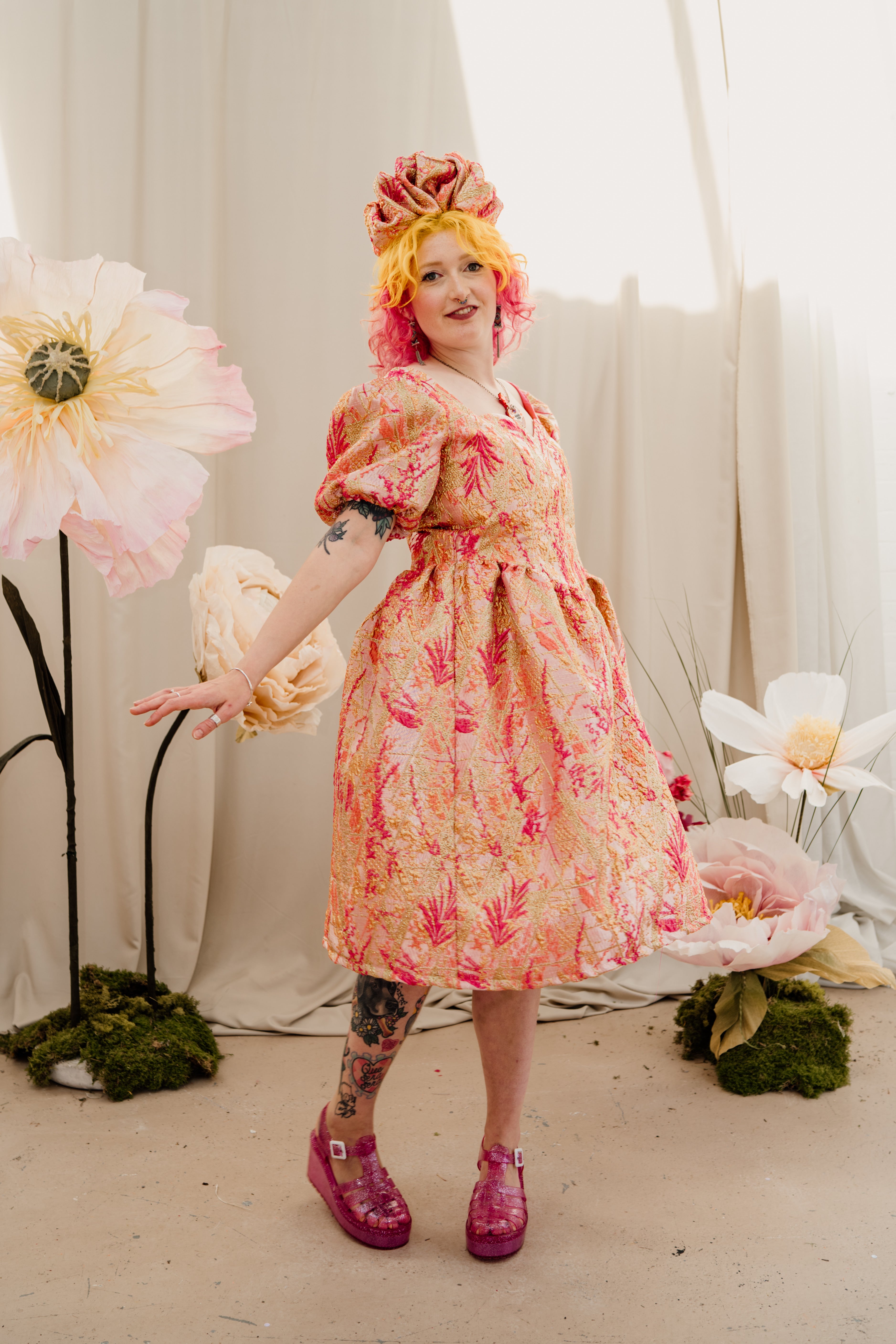 Regency Dress in Gold & Coral - Megan Crook