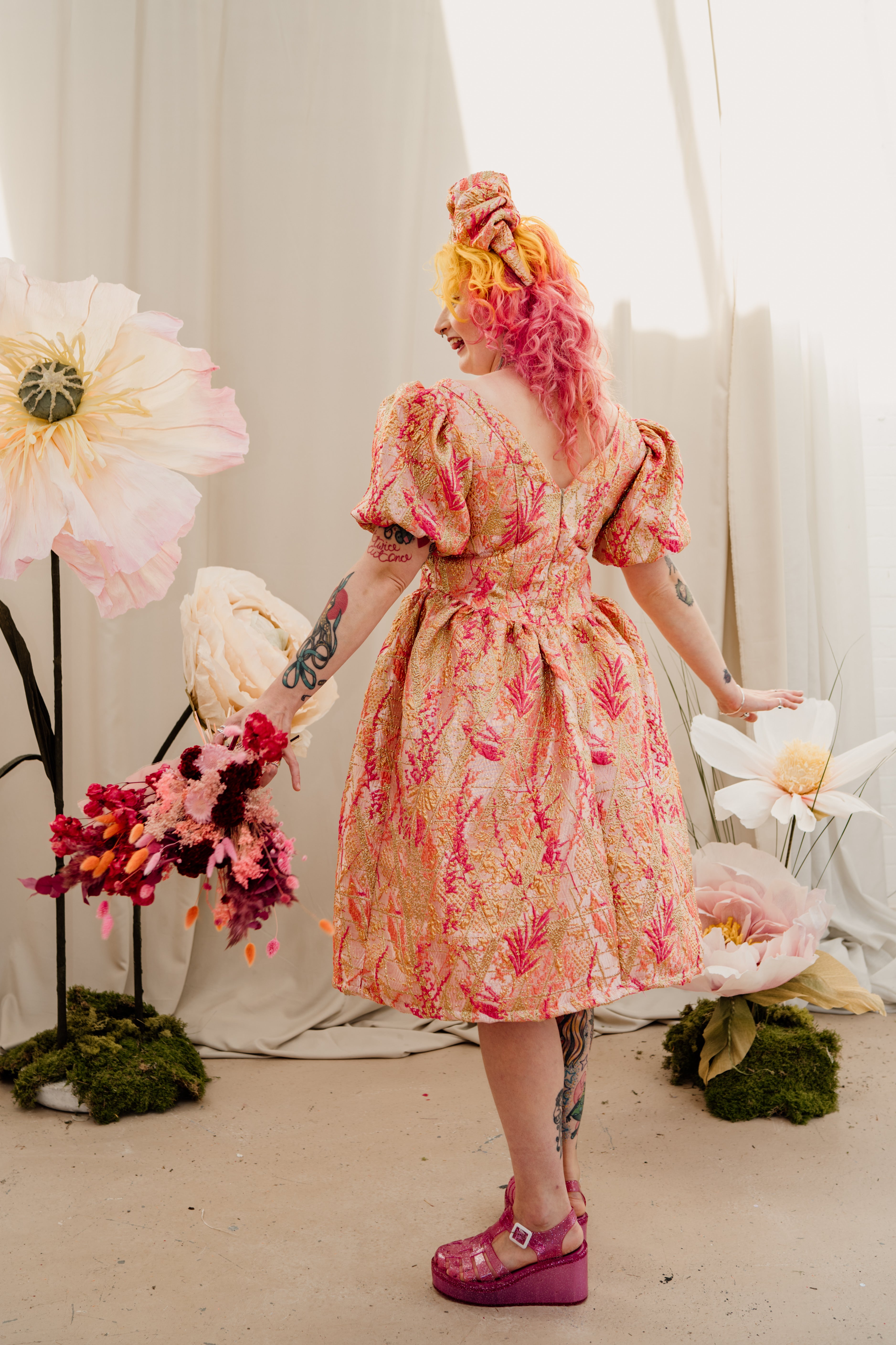 Regency Dress in Gold & Coral - Megan Crook