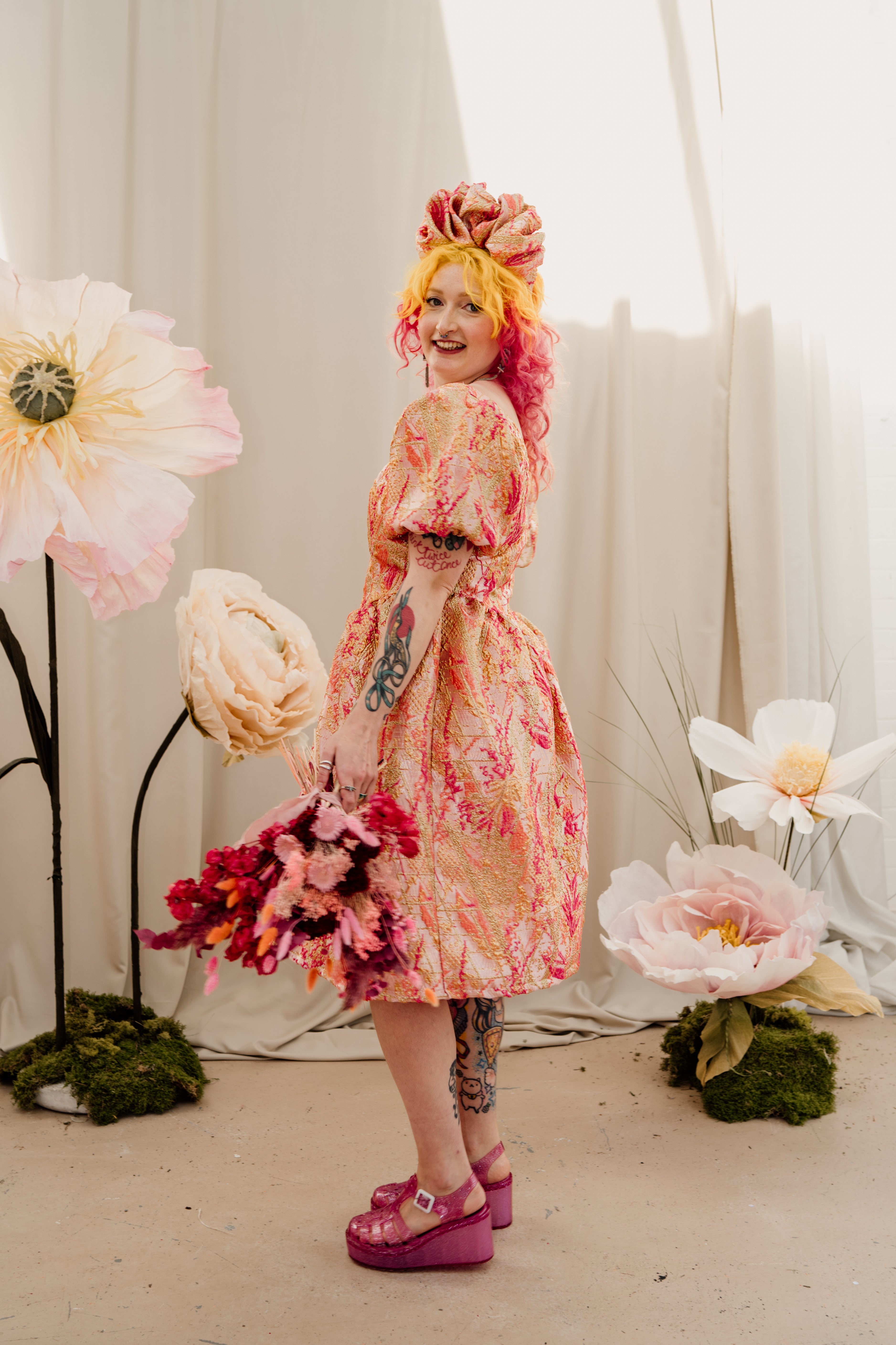 Regency Dress in Gold & Coral - Megan Crook