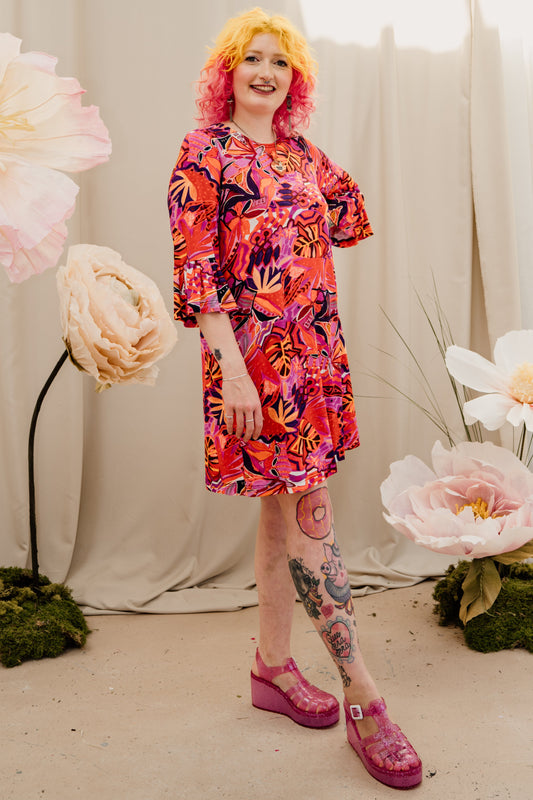 Swing Dress in Red Abstract Garden