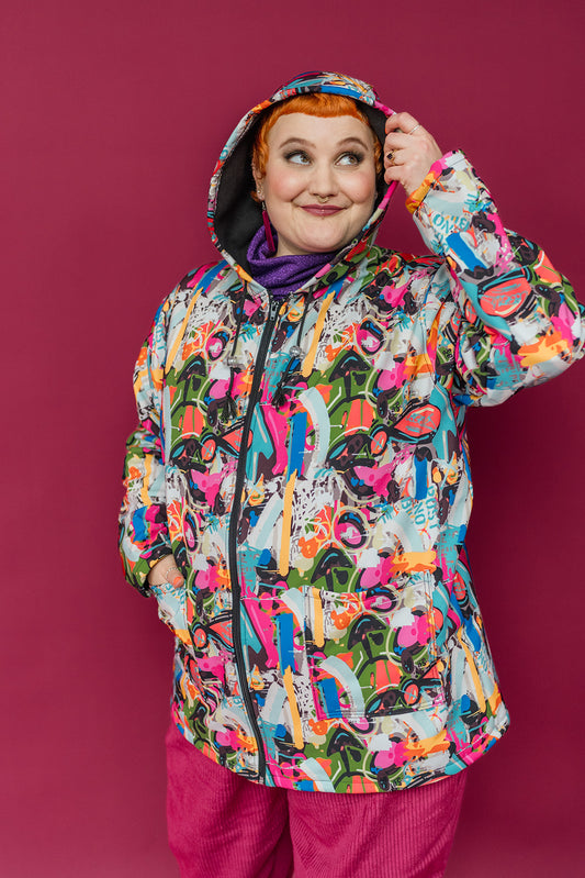 Rain Coat in Graffiti Print