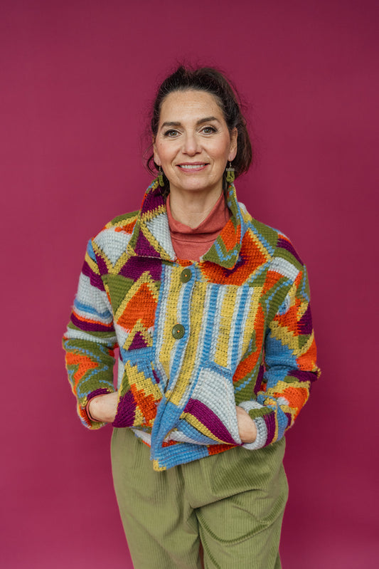 Knitted Box Jacket in Multi Knit