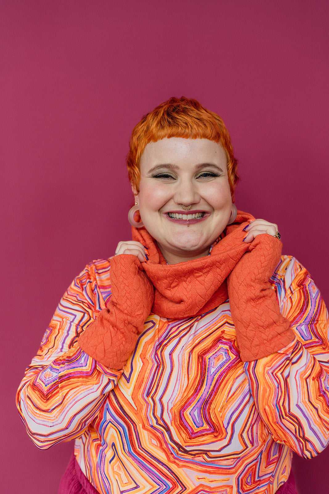 Cable Knit Jersey Cowl and Wrist Warmers Set in Orange