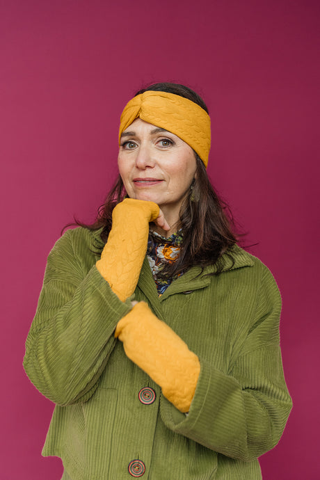 Cable Knit Jersey Headband in Mustard