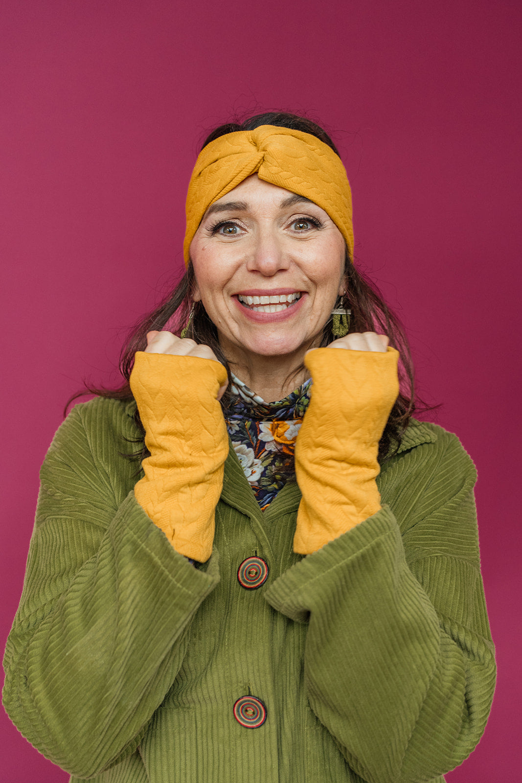 Cable Knit Jersey Headband in Mustard