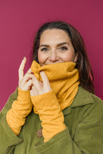 Load image into Gallery viewer, Cable Knit Jersey Cowl in Mustard