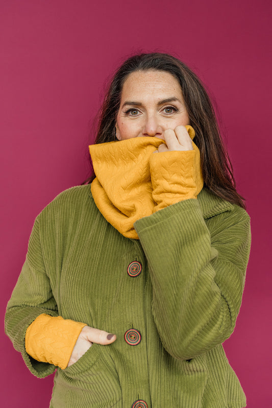 Cable Knit Jersey Cowl in Mustard