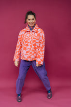 Load image into Gallery viewer, Zip Up Fleece in Wavy Pink Check