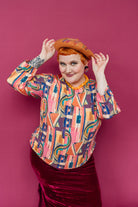 3/4 Sleeve Top in Peach Retro Block - Megan Crook