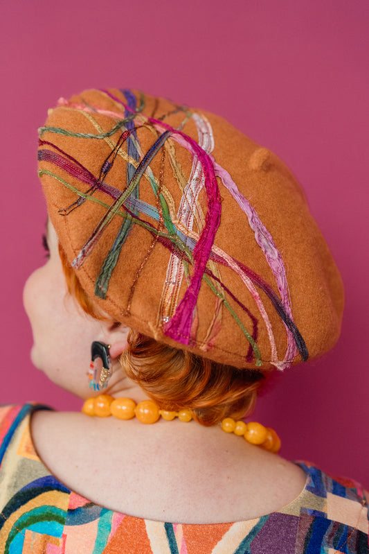 Embellished Beret in Brick Orange