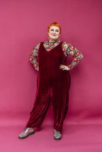 Load image into Gallery viewer, Velvet Dungaree Jumpsuit in Burgundy