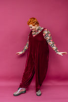 Velvet Dungaree Jumpsuit in Burgundy - Megan Crook