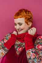 Velvet Cowl and Wrist Warmers Set in Red - Megan Crook