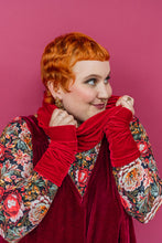 Load image into Gallery viewer, Velvet Cowl and Wrist Warmers Set in Red