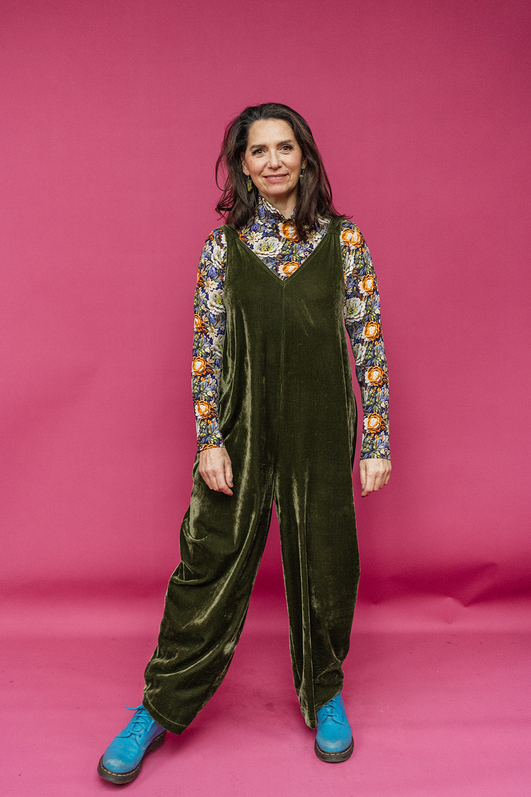 Long Sleeved Mock Turtleneck in Purple  Embroidered Floral - Megan Crook