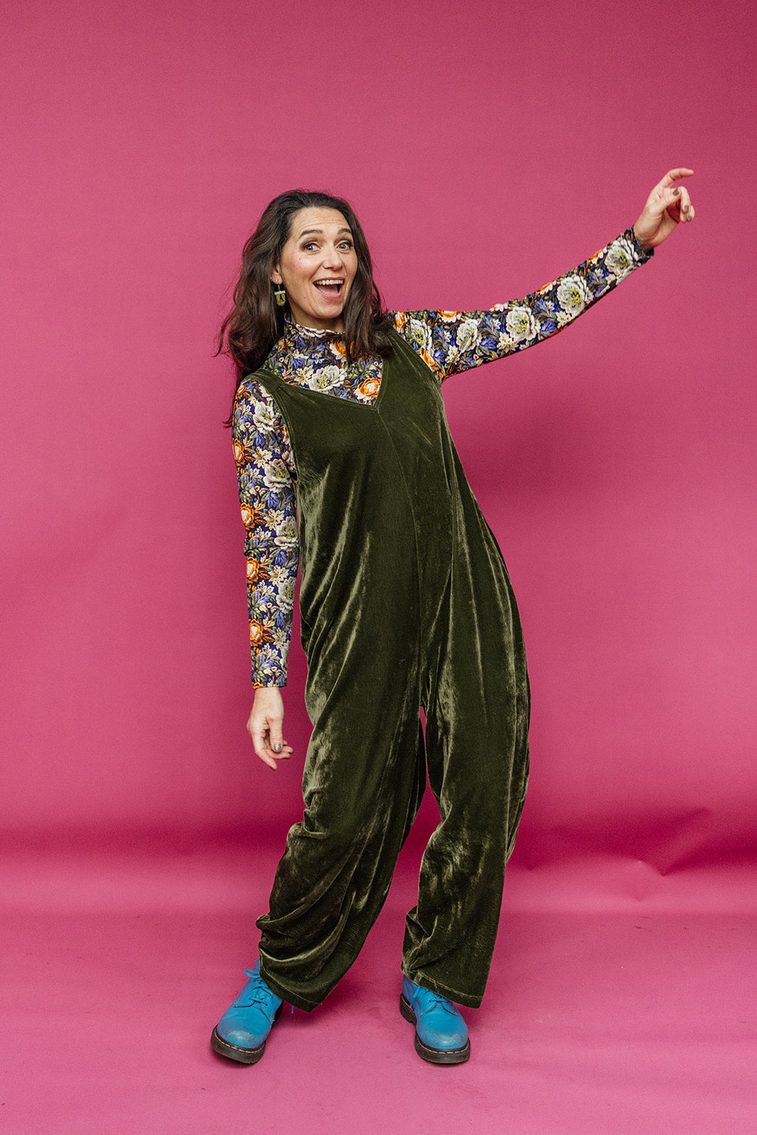 Long Sleeved Mock Turtleneck in Purple  Embroidered Floral - Megan Crook