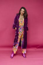 Load image into Gallery viewer, Velvet Ruffle Maxi Cardigan in Plum