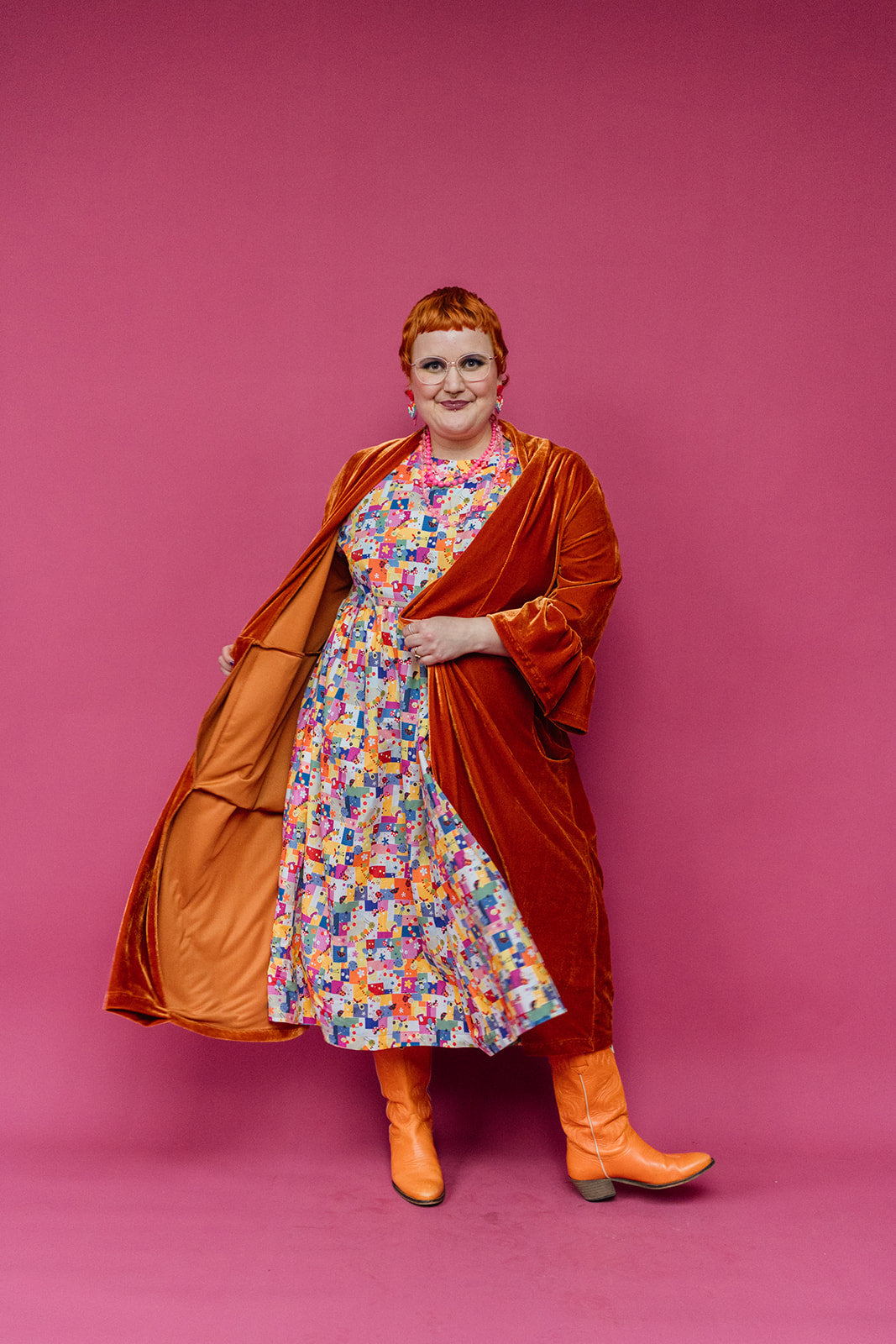 Velvet Ruffle Maxi Cardigan in Burnt Orange