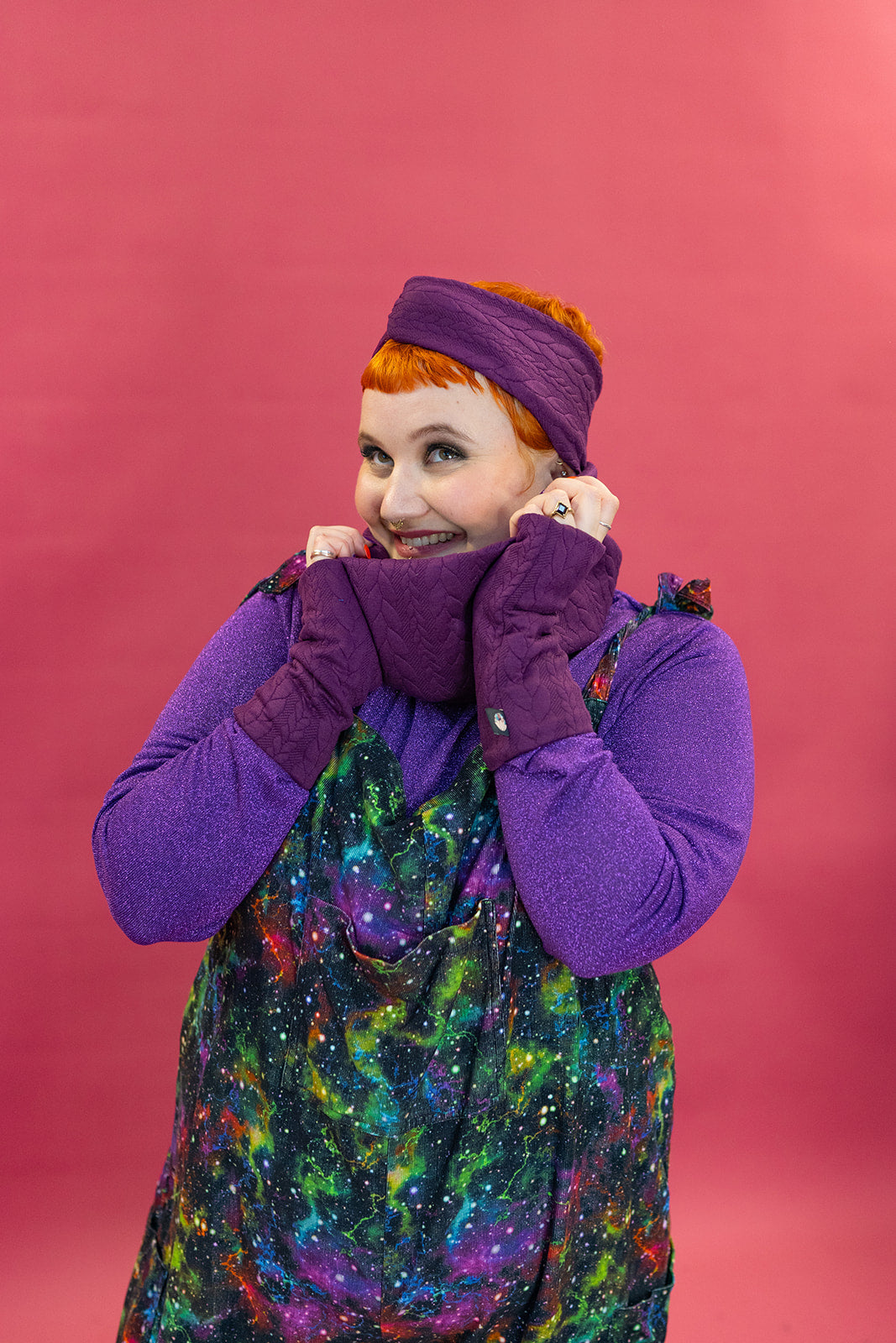 Cable Knit Jersey Headband in Purple