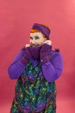 Load image into Gallery viewer, Cable Knit Jersey Cowl and Wrist Warmers Set in Purple