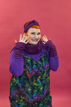 Load image into Gallery viewer, Cable Knit Jersey Cowl and Wrist Warmers Set in Purple