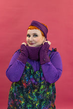 Load image into Gallery viewer, Cable Knit Jersey Cowl and Wrist Warmers Set in Purple