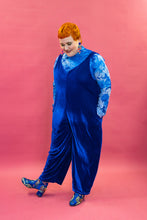 Load image into Gallery viewer, Velvet Dungaree Jumpsuit in Royal Blue